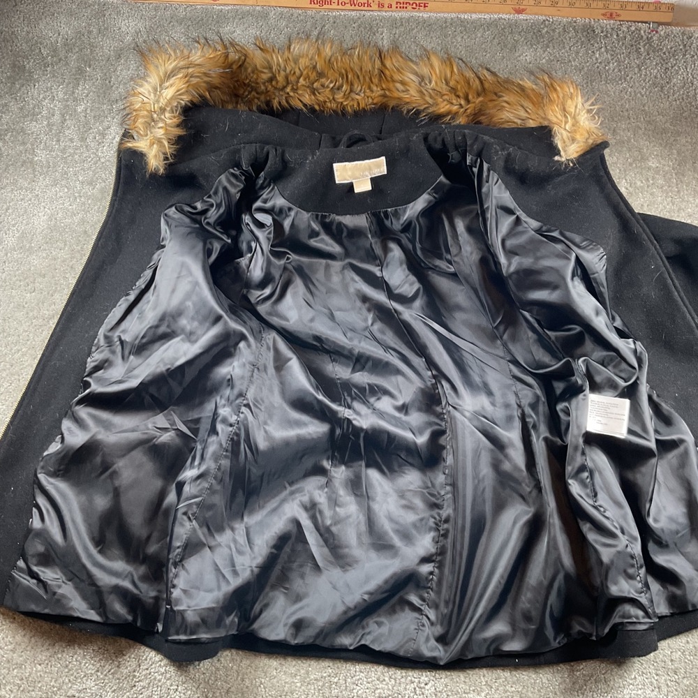 Michael Kors Womens Black Wool Blend Faux Fur‎ Hooded Military Coat Size 12 - Picture 7 of 7